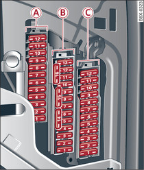 Dash panel (passenger's side): Fuse carrier (illustration shows a left-hand drive vehicle)